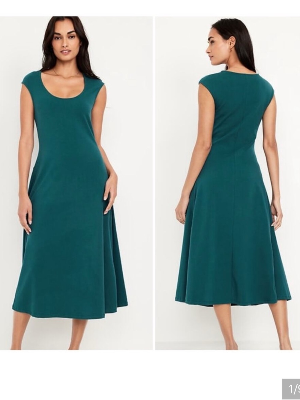 Old Navy Dark Teal Jet Stream Scoop Neck Fit & Flare Midi Dress